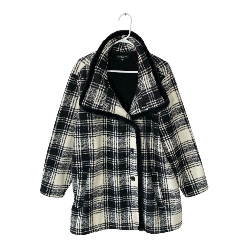 ELLEN REYES Plaid Fleece Pea Coat